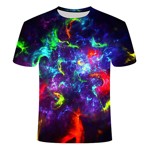 

Men's Plus Size 3D Graphic Print Slim T-shirt Basic Daily Going out Round Neck Rainbow / Short Sleeve