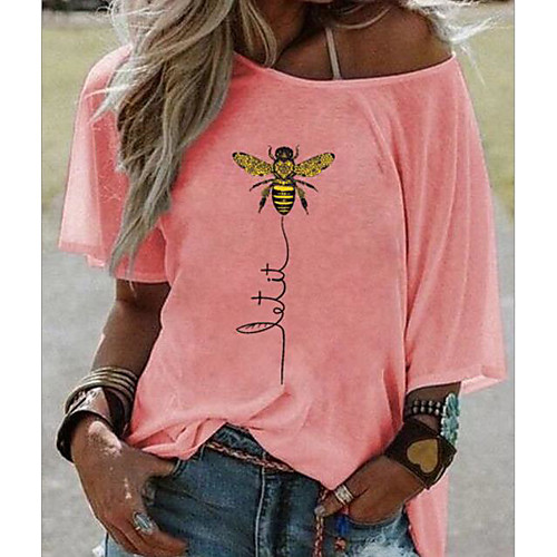 

Women's Blouse Shirt Cartoon Print Boat Neck Tops Basic Top White Yellow Blushing Pink