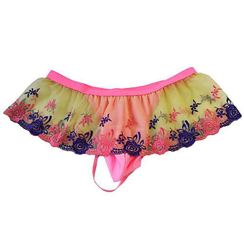 

Men's Lace G-string Underwear - Normal Low Waist Yellow One-Size
