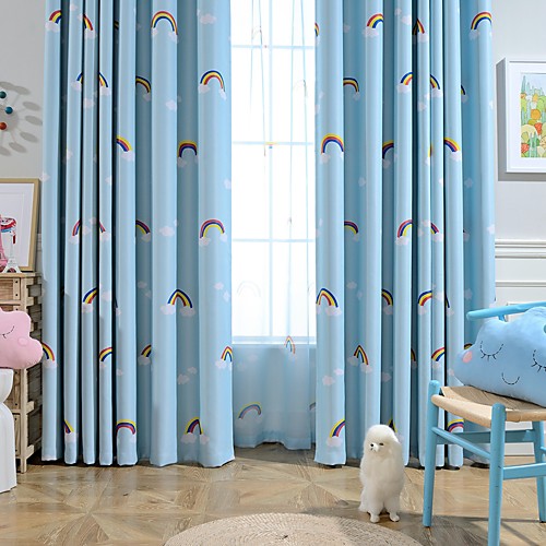 

Two Panel Children's Room Cartoon Style Thermal Insulation Rainbow Printing Blackout Curtains