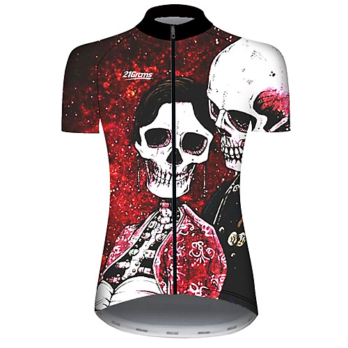 

21Grams Women's Short Sleeve Cycling Jersey Black / Red Galaxy Skull Floral Botanical Bike Jersey Top Mountain Bike MTB Road Bike Cycling UV Resistant Quick Dry Breathable Sports Clothing Apparel