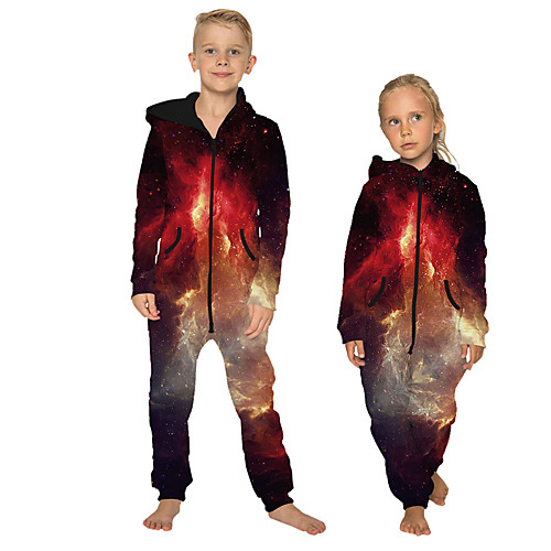 

Kid's Kigurumi Pajamas Galaxy Onesie Pajamas Flannelette Purple / Red / Black Cosplay For Boys and Girls Animal Sleepwear Cartoon Festival / Holiday Costumes
