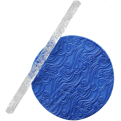 

1pcs Fondant Transparent Carved Rolling Pin Ocean Wave Spray Non-stick DIY