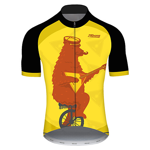 

21Grams Men's Short Sleeve Cycling Jersey Black / Yellow Animal Bear Bike Jersey Top Mountain Bike MTB Road Bike Cycling UV Resistant Breathable Quick Dry Sports Clothing Apparel / Stretchy