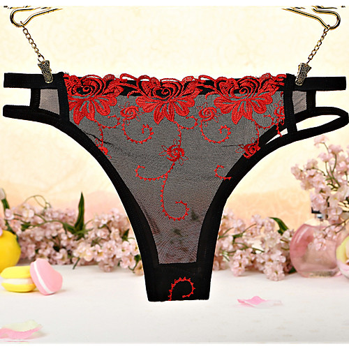

Women's Lace / Cut Out / Flower G-strings & Thongs Panties - Normal Mid Waist Purple Blushing Pink Red One-Size