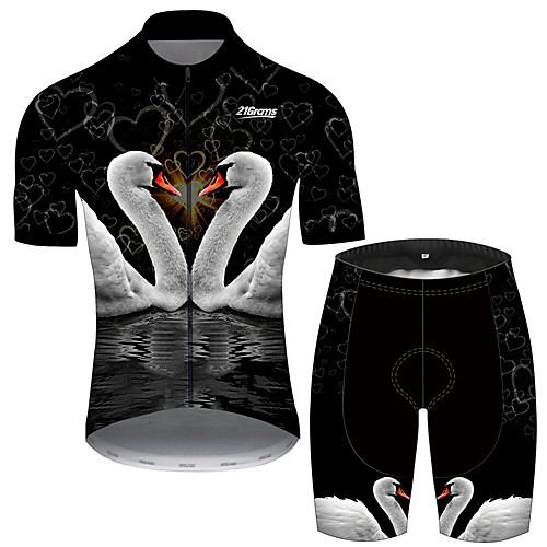 

21Grams Men's Short Sleeve Cycling Jersey with Shorts Spandex Polyester Black / White Animal Swan Bike Clothing Suit UV Resistant Breathable Quick Dry Sweat-wicking Sports Animal Mountain Bike MTB