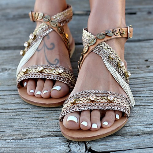 

Women's Sandals Flat Sandal Summer Flat Heel Open Toe Daily PU Gold