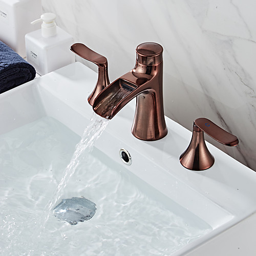 

Bathroom Sink Faucet - Waterfall Electroplated Widespread Two Handles Three HolesBath Taps