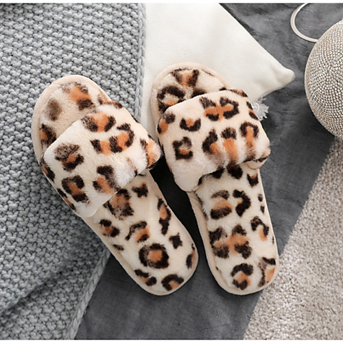 

Women's Slippers & Flip-Flops Fuzzy Slippers Summer Flat Heel Open Toe Daily Rabbit Fur Army Green / Pink / Beige