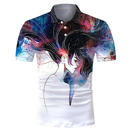 

Men's Color Block 3D Print Polo Rock Exaggerated Club Weekend Shirt Collar Rainbow / Short Sleeve