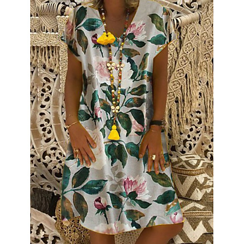 

Women's Shift Dress Knee Length Dress White Red Navy Blue Gray Short Sleeve Print V Neck S M L XL XXL 3XL