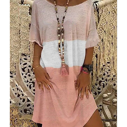 

Women's Shift Dress - Short Sleeves Color Block Color Block Summer Casual Loose 2020 Black Blue Red Blushing Pink S M L XL XXL XXXL XXXXL XXXXXL