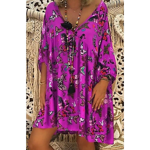 

Women's Shift Dress Short Mini Dress - 3/4 Length Sleeve Print V Neck Black Blue Purple Red Green S M L XL XXL XXXL XXXXL XXXXXL