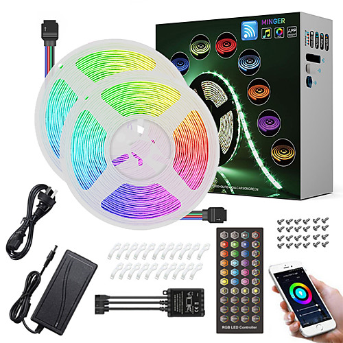 

ZDM 10M(25M) Waterproof Flexible LED Light Strips Music Sync RGB Tiktok Lights Timed Remote 5050 SMD 300 LEDs IR 40 Key Controller with Installation Package 12V 4A Adapter Kit