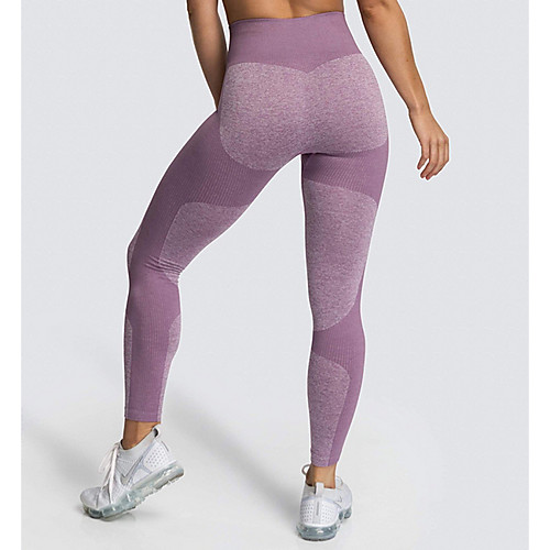 

Women's Sporty Legging - Color Block Mid Waist Purple Yellow Fuchsia S M L