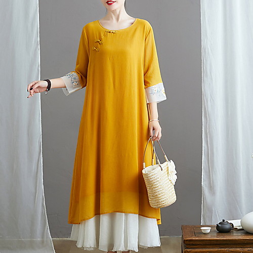 

Women's Maxi Shift Dress - Half Sleeve Color Block Summer Elegant Loose 2020 Red Yellow Green L XL XXL