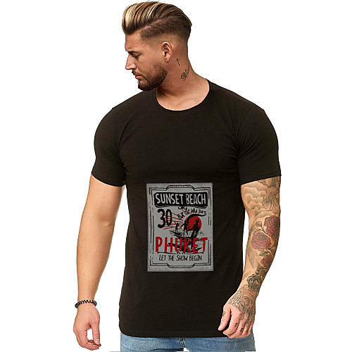 

Men's Letter T-shirt Daily Round Neck White / Black / Blue / Red / Short Sleeve