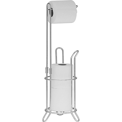 

Freestanding Toilet Paper Roll Holder and Dispenser For Bathrooms Silver Toilet Stand with Extra Roll Storage For Up To 4 Rolls