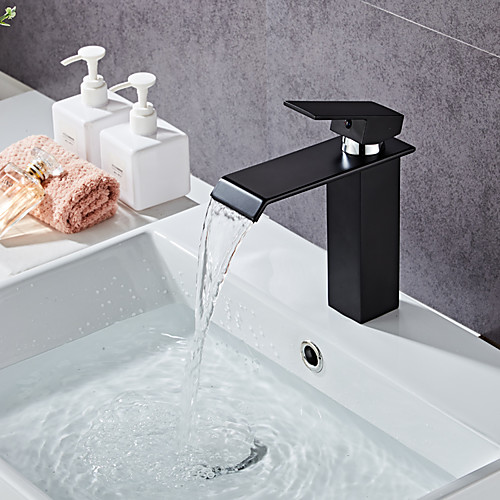 

Single Handle Matte Black Bathroom Sink Faucet, Waterfall Vanity Faucets, Painted Finishes Lavatory Basin Mixer Tap with Supply Lines/Adjustable to Cold and Hot Water