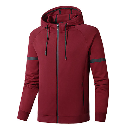 

Men's Long Sleeve Running Track Jacket Hoodie Jacket Full Zip Outerwear Jacket Athleisure Wear Summer Windproof Quick Dry Soft Fitness Running Jogging Sportswear Solid Colored Black Red Dark Gray