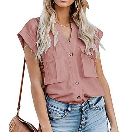 

Women's Blouse Shirt Solid Colored Lace Trims Shirt Collar Tops Cotton Basic Top White Black Blushing Pink