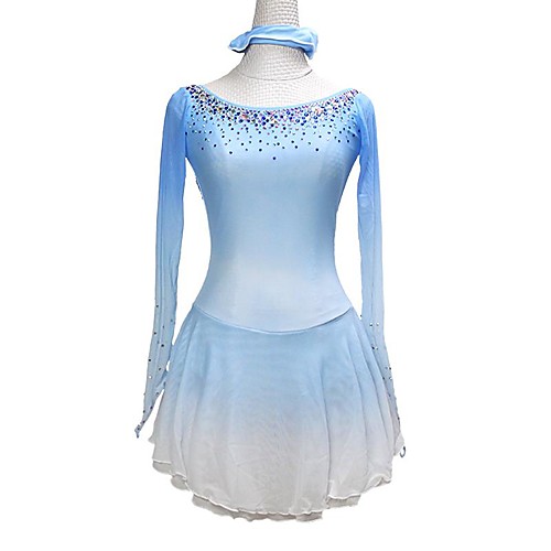 

21Grams Figure Skating Dress Women's Girls' Ice Skating Dress Sky Blue Asymmetric Hem Spandex High Elasticity Training Competition Skating Wear Crystal / Rhinestone Long Sleeve Ice Skating Figure