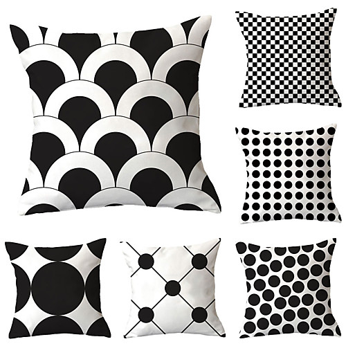 

6 pcs Polyester Pillow Cover, Polka Dot Geometric Simple Classic Square Traditional Classic