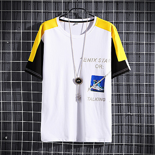 

Men's Geometric T-shirt - Cotton Daily Round Neck White / Black / Yellow / Short Sleeve