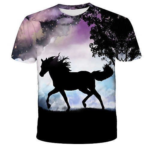 

Men's T shirt 3D Animal Print Short Sleeve Daily Tops Streetwear Exaggerated Rainbow