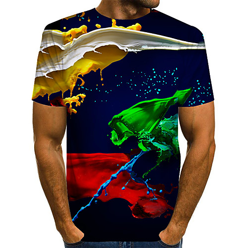 

Men's Plus Size Color Block 3D Print T-shirt Basic Street chic Daily Going out Round Neck Rainbow / Short Sleeve