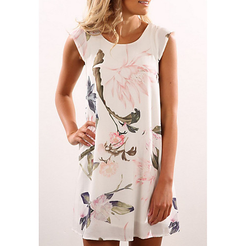 

Women's Shift Dress - Sleeveless Floral Beige S M L XL