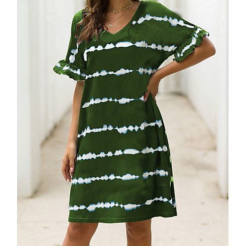 

Women's A Line Dress - Short Sleeves Striped Tie Dye Elegant Holiday Home Wine Black Army Green Navy Blue S M L XL XXL XXXL XXXXL XXXXXL