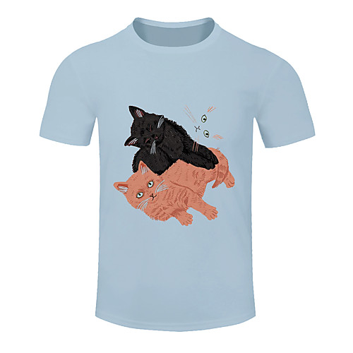

Men's Short Sleeve Running Shirt Tee Tshirt Top Summer Cotton Moisture Wicking Quick Dry Breathable Gym Workout Running Active Training Jogging Sportswear Cat Plus Size Pink Light Blue Activewear