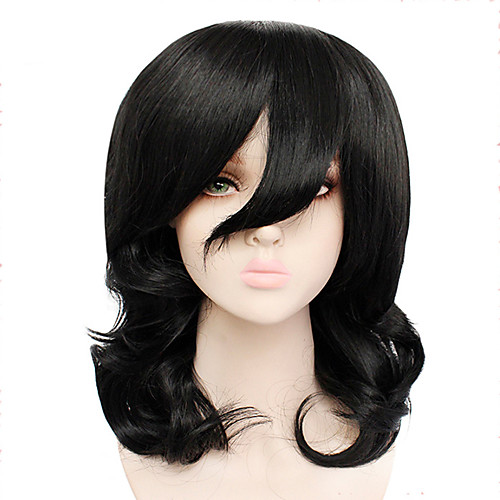 

My Hero Academia Boko No Hero Aizawa Shota Cosplay Wigs Women's Asymmetrical Side bangs 16 inch Heat Resistant Fiber Curly Black Adults' Anime Wig