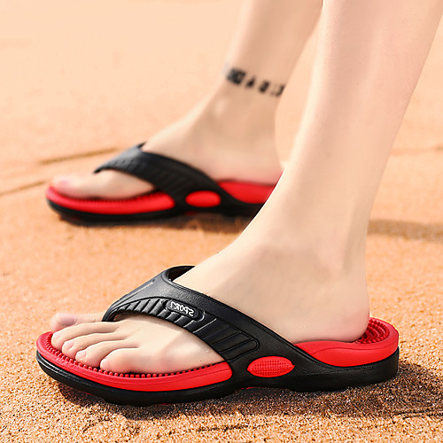 

Men's Slippers & Flip-Flops Beach Home PU Breathable Non-slipping Black Red Khaki Fall Summer