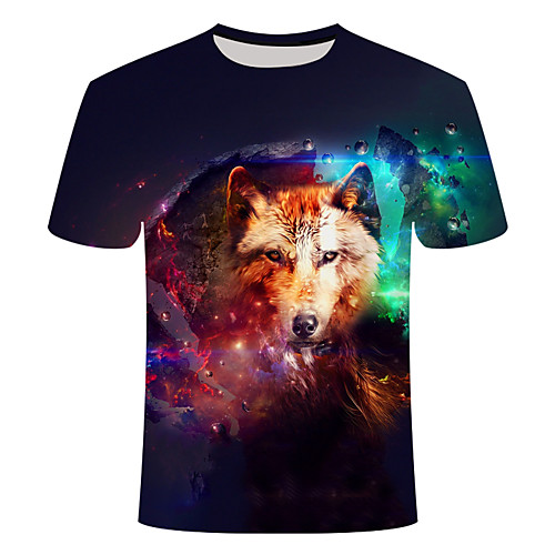 

Men's Plus Size 3D Animal Wolf Print Slim T-shirt Basic Daily Going out Round Neck Dusty Blue / Short Sleeve
