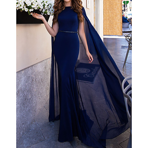 

Mermaid / Trumpet Elegant Engagement Formal Evening Dress Boat Neck Sleeveless Floor Length Chiffon with Sleek Sash / Ribbon 2021