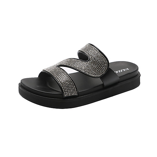 

Women's Slippers & Flip-Flops 2020 Flat Heel Open Toe PU Sweet / Minimalism Spring & Fall / Spring & Summer White / Black