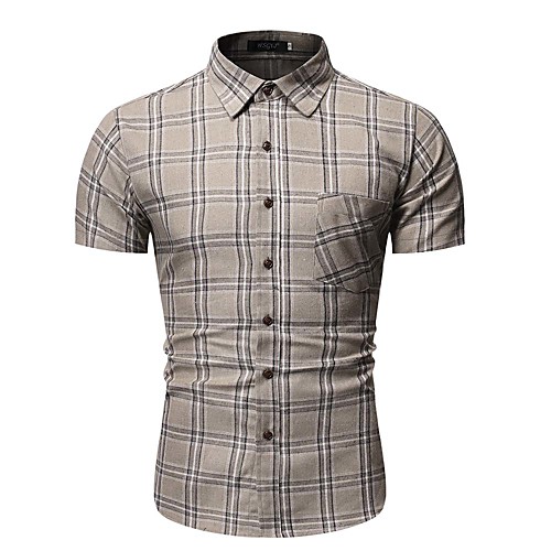 

Men's Striped Houndstooth Shirt Daily Black / Khaki / Check / Short Sleeve