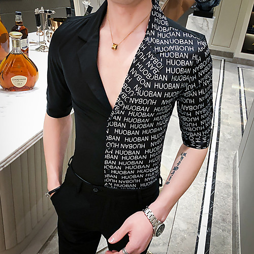 

Men's Geometric Slim Shirt Basic Daily Classic Collar White / Black / Short Sleeve