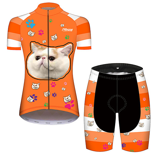 

21Grams Women's Short Sleeve Cycling Jersey with Shorts Spandex Polyester OrangeWhite Cat Animal Bike Clothing Suit Breathable Quick Dry Ultraviolet Resistant Sweat-wicking Sports Cat Mountain Bike