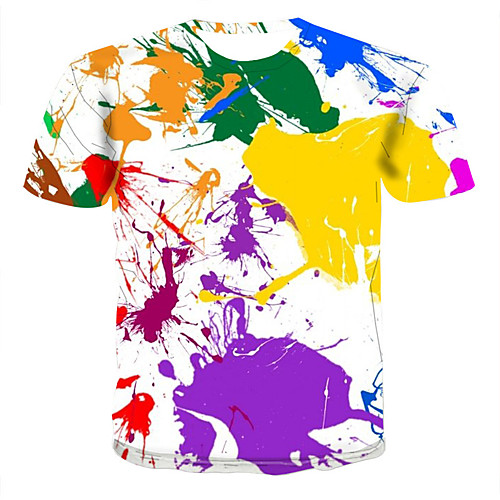 

Men's T shirt Graphic 3D Short Sleeve Daily Tops Rainbow