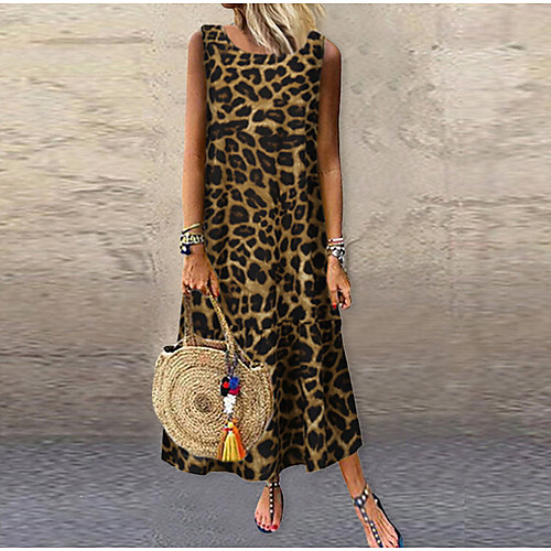 

Women's Maxi Sheath Dress - Long Sleeve Leopard Elegant Black Yellow Beige L XL XXL XXXL XXXXL XXXXXL