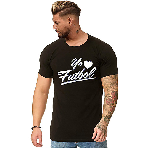 

Men's Letter T-shirt Daily Round Neck White / Black / Blue / Red / Short Sleeve