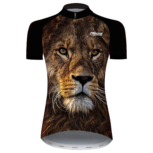 

21Grams Women's Short Sleeve Cycling Jersey Spandex Black / Yellow Lion Animal Bike Jersey Top Mountain Bike MTB Road Bike Cycling UV Resistant Breathable Quick Dry Sports Clothing Apparel / Stretchy