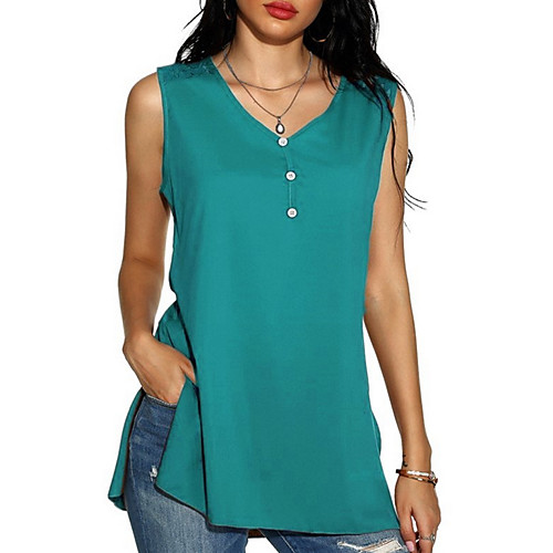 

Women's Plus Size Solid Colored Tank Top Daily V Neck Blue / Red / Fuchsia / Green / Brown / Gray