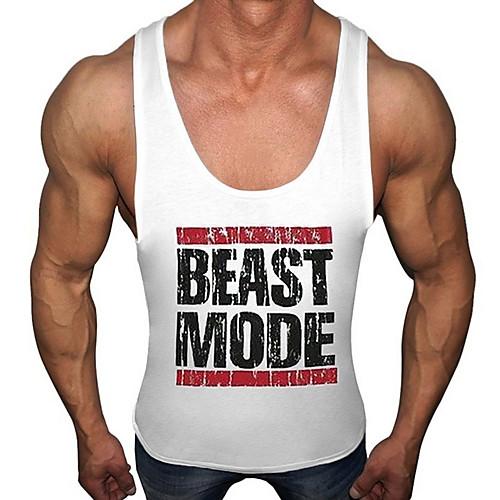 

Men's Letter Tank Top - Cotton Sports Round Neck Wine / White / Black / Navy Blue / Gray / Sleeveless