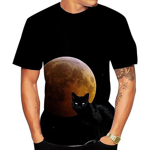 

Men's Plus Size 3D Graphic Cat Print T-shirt Basic Daily Going out Round Neck Black / Short Sleeve / Animal