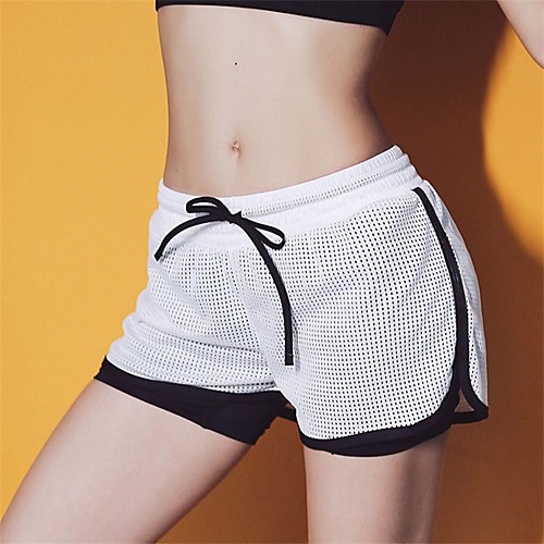 

Women's Running Shorts Athletic Shorts Workout Shorts 2 in 1 Mesh Sports Bottoms Running Jogging Training Breathable Quick Dry Soft Color Block White Black Blushing Pink / Micro-elastic