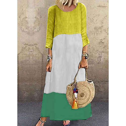 

Women's Plus Size Maxi A Line Dress - 3/4 Length Sleeve Color Block Loose Black Red Yellow Gray S M L XL XXL XXXL XXXXL XXXXXL / Cotton
